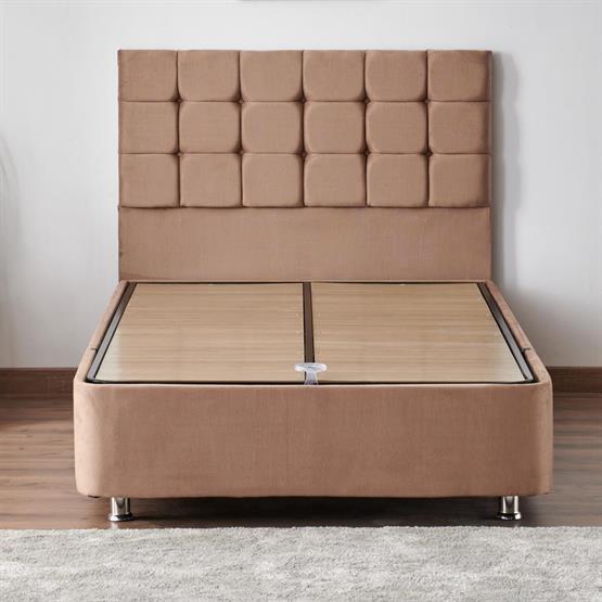 Niron Rama Baza ve Başlık Seti 120x200 cm Tek Kişilik Sütlü Kahve Kumaş Baza ve Başlığı Soho Kumaş