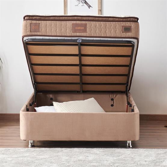 Niron Rama Baza ve Başlık Seti 120x200 cm Tek Kişilik Sütlü Kahve Kumaş Baza ve Başlığı Soho Kumaş