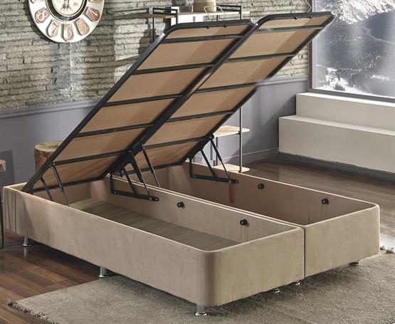 Niron Rama Baza ve Başlık Seti 140x190 cm Çift Kişilik Sütlü Kahve Kumaş Baza ve Başlığı Soho Kumaş