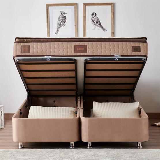 Niron Rama Baza ve Başlık Seti 180x200 cm Çift Kişilik Sütlü Kahve Kumaş Baza ve Başlığı Soho Kumaş