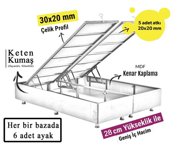 Niron Silver Yatak Baza Başlık Seti 90x190 Tek Kişilik Full Ortopedik Yatak Gri Keten Baza ve Başlık
