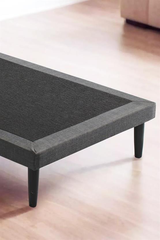 Niron Slim Baza ve Başlık Takımı 100x200 Tek Kişilik Gri Kumaş Kaplı Metal Karyola ve Başlık Seti