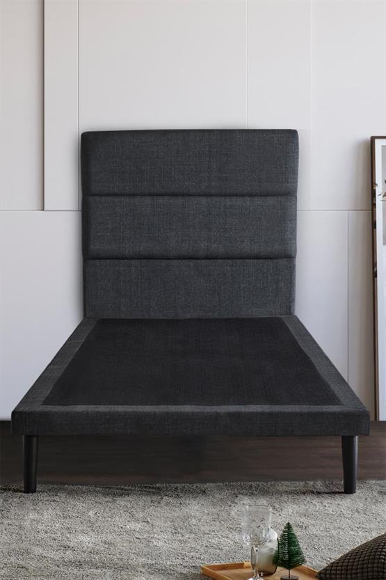 Niron Slim Baza ve Başlık Takımı 120x200 Tek Kişilik Gri Kumaş Kaplı Metal Karyola ve Başlık Seti