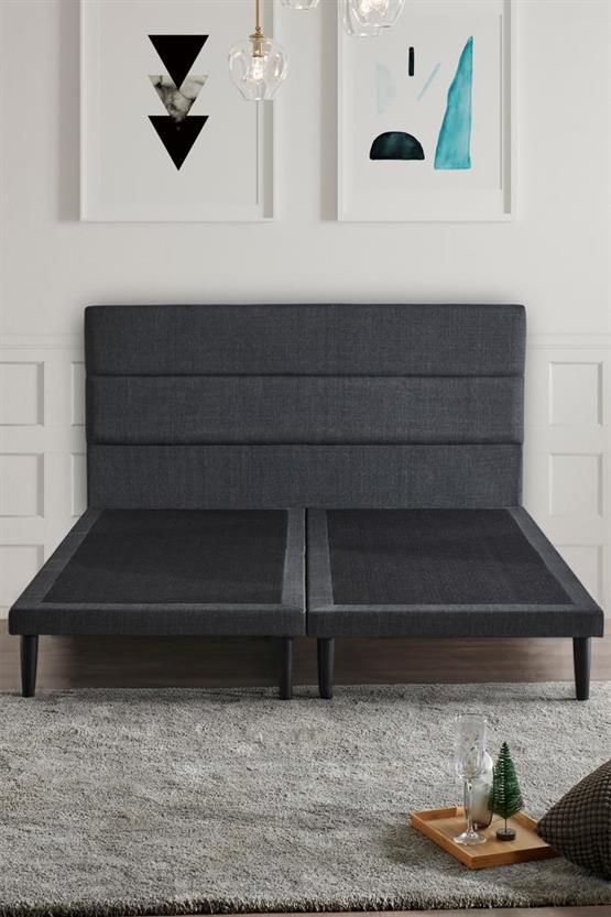 Niron Slim Baza ve Başlık Takımı 180x200 Çift Kişilik Gri Kumaş Kaplı Metal Karyola ve Başlık Seti
