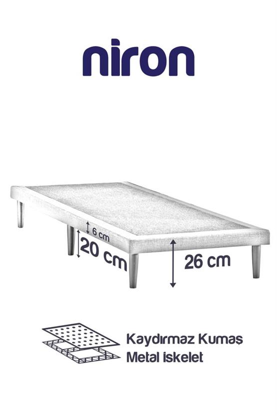 Niron Slim Karyola 120x200 Tek Kişilik Baza, Metal İskeletli Yüksek Ayaklı Koyu Gri Keten Kumaşlı