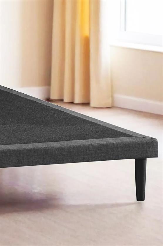 Niron Slim Karyola 140x190 Çift Kişilik Baza, Metal İskeletli Yüksek Ayaklı Koyu Gri Keten Kumaşlı