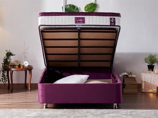 Niron Violet Baza ve Başlık Seti 120x200 cm Tek Kişilik Sandıklı Mor Kumaş Baza ve Başlığı