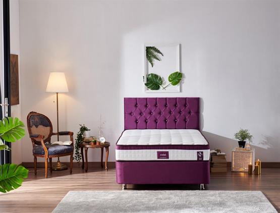 Niron Violet Yatak Seti 120x200 cm Tek Kişilik Yatak Baza Başlık Takımı - Orta Sert Yatak Mor Baza ve Başlığı