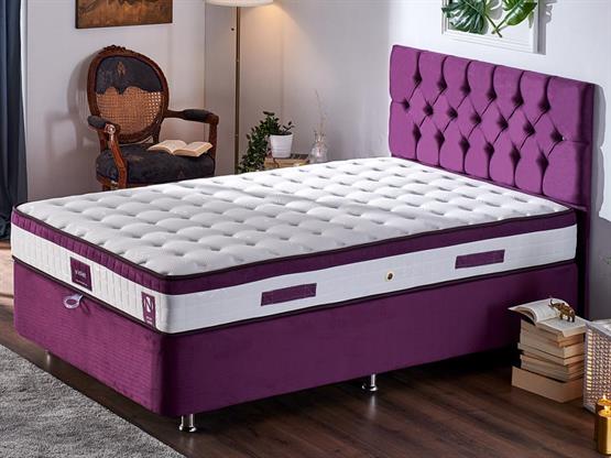 Niron Violet Yatak Seti 120x200 cm Tek Kişilik Yatak Baza Başlık Takımı - Orta Sert Yatak Mor Baza ve Başlığı