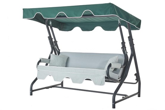 Erinöz Olea 3 Kişilik Bahçe Balkon Teras Salıncağı - Minder: Yeşil Çizgili Tente: Yeşil