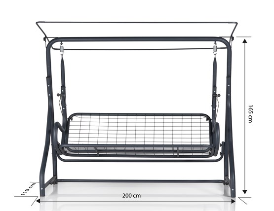 Erinöz Olea 3 Kişilik Bahçe Balkon Teras Salıncağı - Antrasit