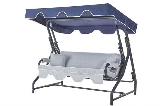 Erinöz Olea 3 Kişilik Bahçe Balkon Teras Salıncağı - Minder: Lacivert Çizgili Tente: Lacivert