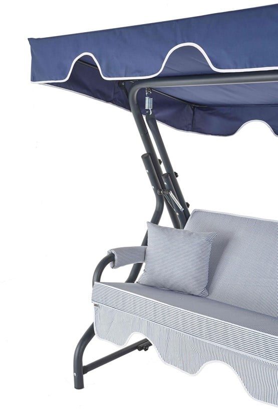 Erinöz Olea 3 Kişilik Bahçe Balkon Teras Salıncağı - Minder: Lacivert Çizgili Tente: Lacivert