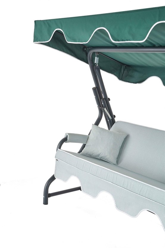 Erinöz Olea 3 Kişilik Bahçe Balkon Teras Salıncağı - Minder: Yeşil Çizgili Tente: Yeşil