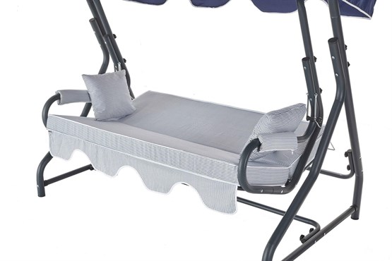 Erinöz Olea 3 Kişilik Bahçe Balkon Teras Salıncağı - Minder: Lacivert Çizgili Tente: Lacivert