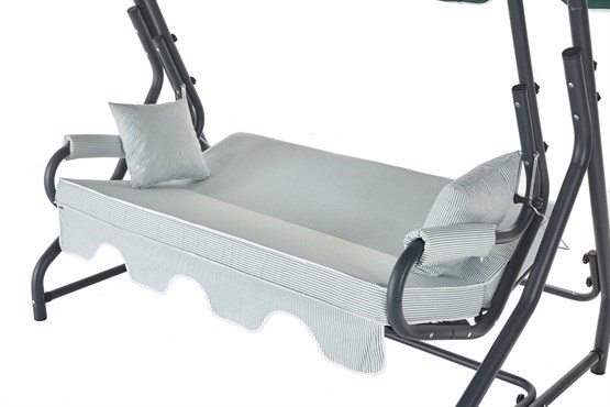 Erinöz Olea 3 Kişilik Bahçe Balkon Teras Salıncağı - Minder: Yeşil Çizgili Tente: Yeşil