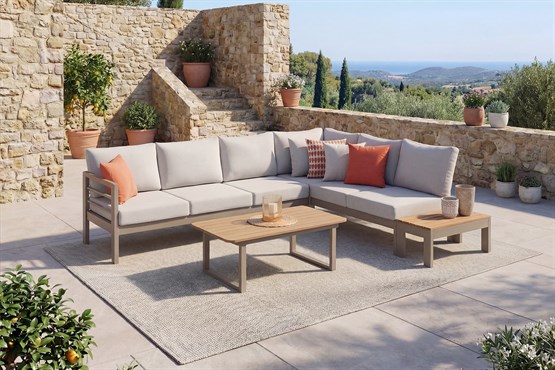 Erinöz Palermo Alüminyum Bahçe Balkon Köşe Takımı + Ahşap Sehpa