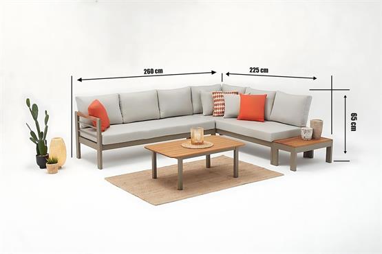 Erinöz Palermo Alüminyum Bahçe Balkon Köşe Takımı + Ahşap Sehpa