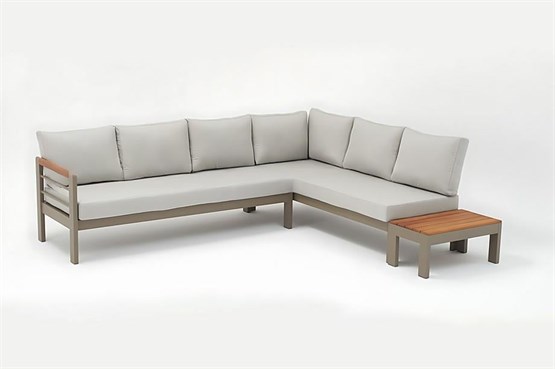 Erinöz Palermo Alüminyum Bahçe Balkon Köşe Takımı + Ahşap Sehpa