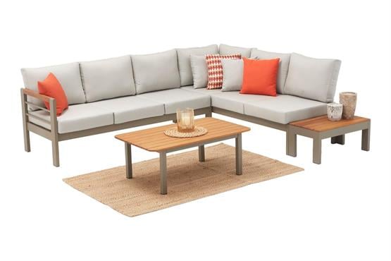 Erinöz Palermo Alüminyum Bahçe Balkon Köşe Takımı + Ahşap Sehpa