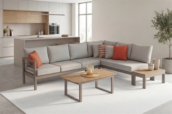 Erinöz Palermo Alüminyum Bahçe Balkon Köşe Takımı + Ahşap Sehpa