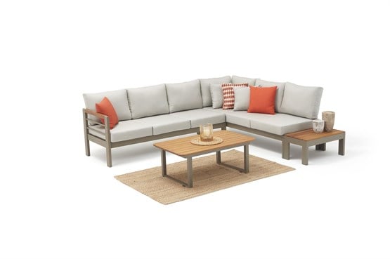 Erinöz Palermo Alüminyum Bahçe Balkon Köşe Takımı + Ahşap Sehpa