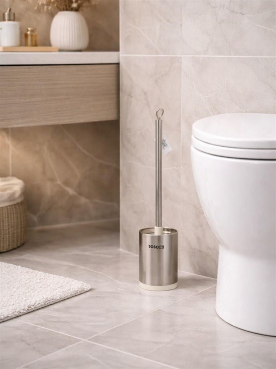Paslanmaz Çelik Tuvalet Fırçası Ve Standı – Modern, Dayanıklı WC Fırçası Seti VICHY-7043