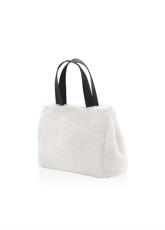 The Mia Peluş Çanta Beyaz 24x30 cm