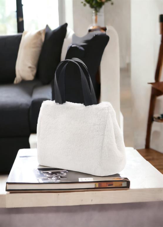 The Mia Peluş Çanta Beyaz 24x30 cm