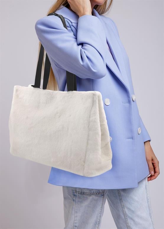 The Mia Peluş Çanta Beyaz 36x44 cm