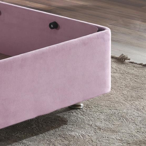 Pinky Baza ve Başlık - 100x200 cm Tek Kişilik Sandıklı Pembe Kumaş Baza ve Başlığı Silinebilir