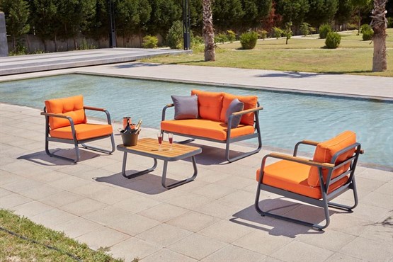 Erinöz Rio Alüminyum Bahçe Balkon Oturma Grubu 2+1+1+Sehpa - Antrasit