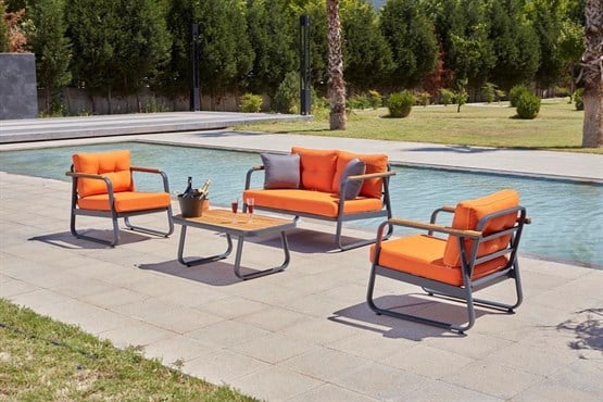 Erinöz Rio Alüminyum Bahçe Balkon Oturma Grubu 2+1+1+Sehpa - Antrasit