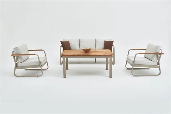 Erinöz Rio Alüminyum Bahçe Oturma Grubu 3+1+1+Yüksek Sehpa - Kum Rengi