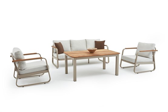 Erinöz Rio Alüminyum Bahçe Oturma Grubu 3+1+1+Yüksek Sehpa - Kum Rengi