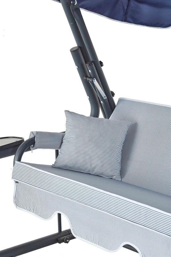 Erinöz Rubus 4 Kişilik Bahçe Balkon Teras Salıncağı - Minder: Lacivert Çizgili Tente: Lacivert