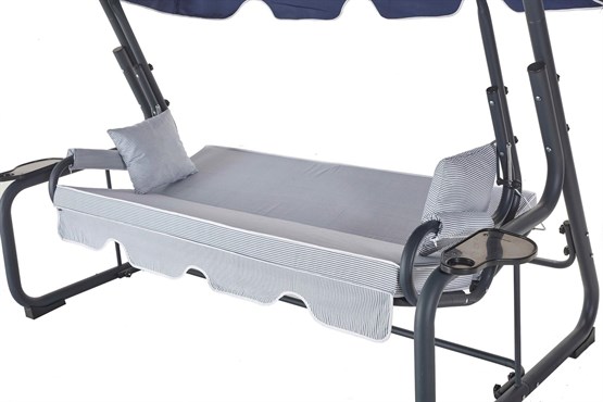 Erinöz Rubus 4 Kişilik Bahçe Balkon Teras Salıncağı - Minder: Lacivert Çizgili Tente: Lacivert