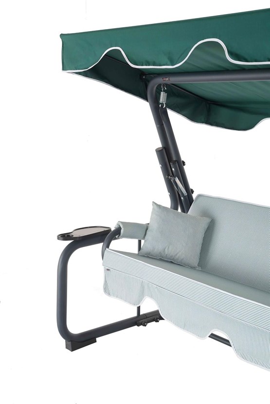 Erinöz Rubus 4 Kişilik Bahçe Balkon Teras Salıncağı - Minder: Yeşil Çizgili Tente: Yeşil