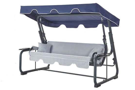 Erinöz Rubus 4 Kişilik Bahçe Balkon Teras Salıncağı - Minder: Lacivert Çizgili Tente: Lacivert