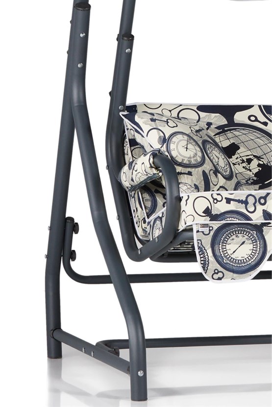 Erinöz Ruta 3 Kişilik Bahçe Balkon Teras Salıncak - Minder: Dünya & Saat Tente: Lacivert