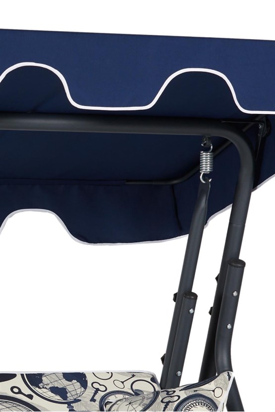 Erinöz Ruta 3 Kişilik Bahçe Balkon Teras Salıncak - Minder: Dünya & Saat Tente: Lacivert