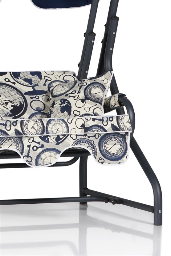 Erinöz Ruta 3 Kişilik Bahçe Balkon Teras Salıncak - Minder: Dünya & Saat Tente: Lacivert