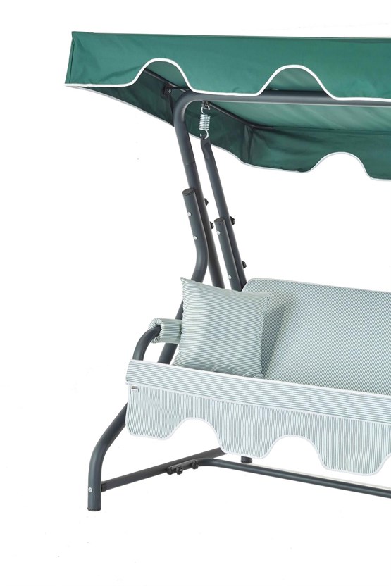 Erinöz Ruta 3 Kişilik Sabit Bahçe Balkon Salıncağı - Minder: Yeşil Çizgili Tente: Yeşil
