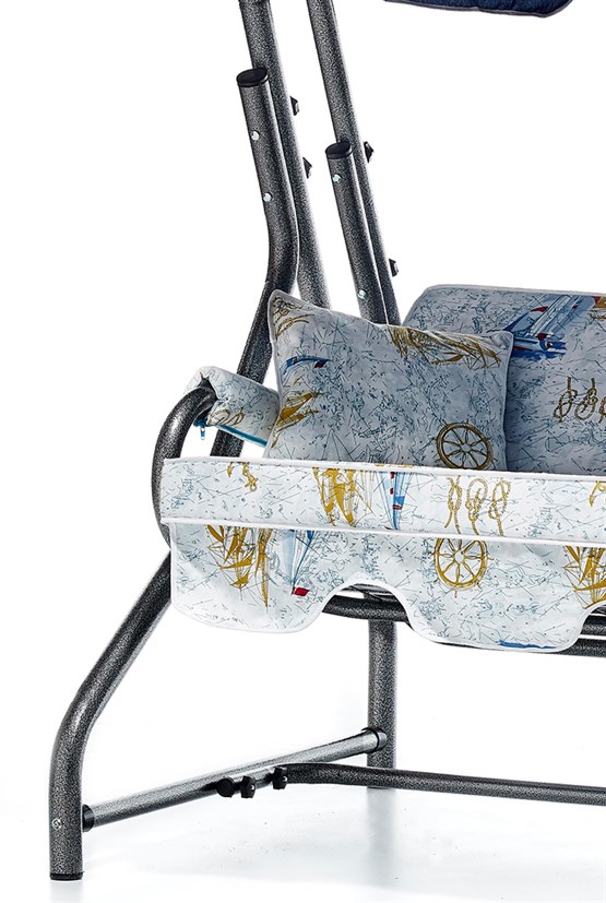 Erinöz Ruta 3 Kişilik Sabit Bahçe Balkon Teras Salıncağı - Minder: Denizci Tente: Lacivert