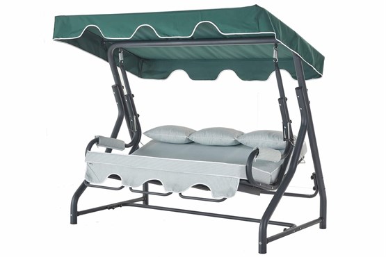 Erinöz Salvia 3 Kişilik Bahçe Balkon Teras Salıncağı - Minder: Yeşil Çizgili Tente: Yeşil