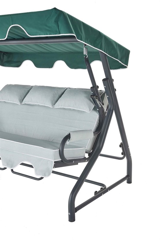 Erinöz Salvia 3 Kişilik Bahçe Balkon Teras Salıncağı - Minder: Yeşil Çizgili Tente: Yeşil