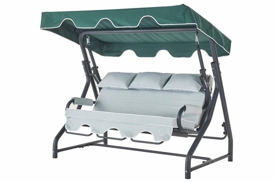Erinöz Salvia 3 Kişilik Bahçe Balkon Teras Salıncağı - Minder: Yeşil Çizgili Tente: Yeşil