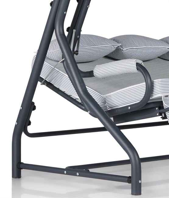 Erinöz Salvia 3 Kişilik Bahçe Balkon Teras Salıncağı - Minder: Lacivert Çizgili Tente: Lacivert