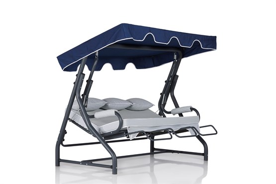 Erinöz Salvia 3 Kişilik Bahçe Balkon Teras Salıncağı - Minder: Lacivert Çizgili Tente: Lacivert