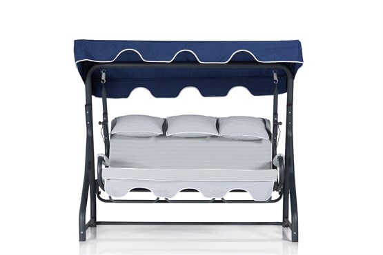 Erinöz Salvia 3 Kişilik Bahçe Balkon Teras Salıncağı - Minder: Lacivert Çizgili Tente: Lacivert